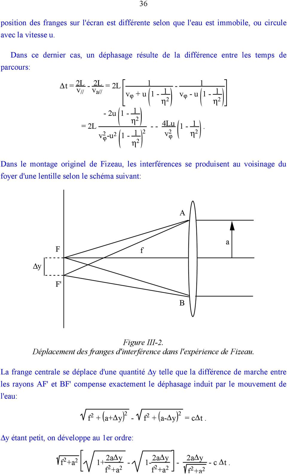 Dans le montage originel de Fizeau, les interférences se produisent au voisinage du foyer d'une lentille selon le schéma suivant: A F f a y F' B Figure III-.