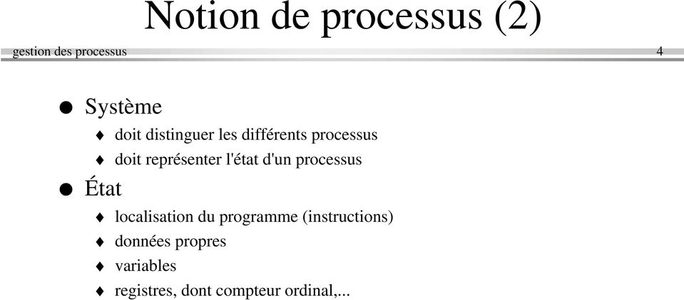 processus État localisation du programme (instructions)