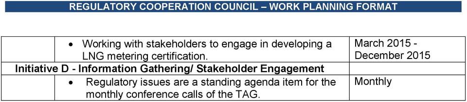 Initiative D - Information Gathering/ Stakeholder Engagement Regulatory