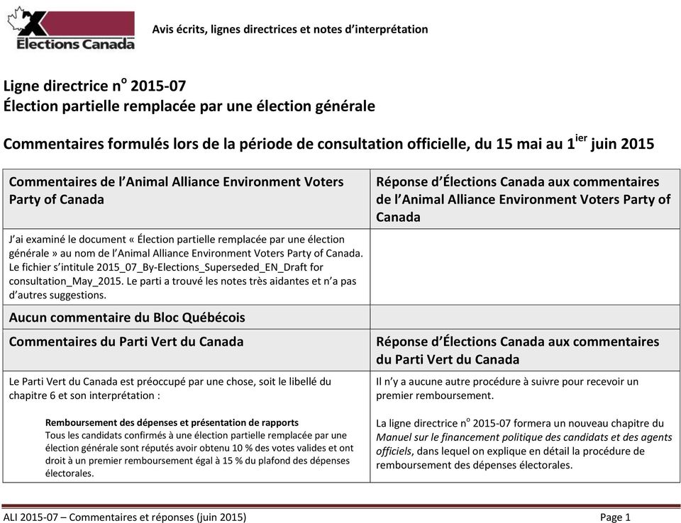 de l Animal Alliance Environment Voters Party of Canada. Le fichier s intitule 2015_07_By-Elections_Superseded_EN_Draft for consultation_may_2015.