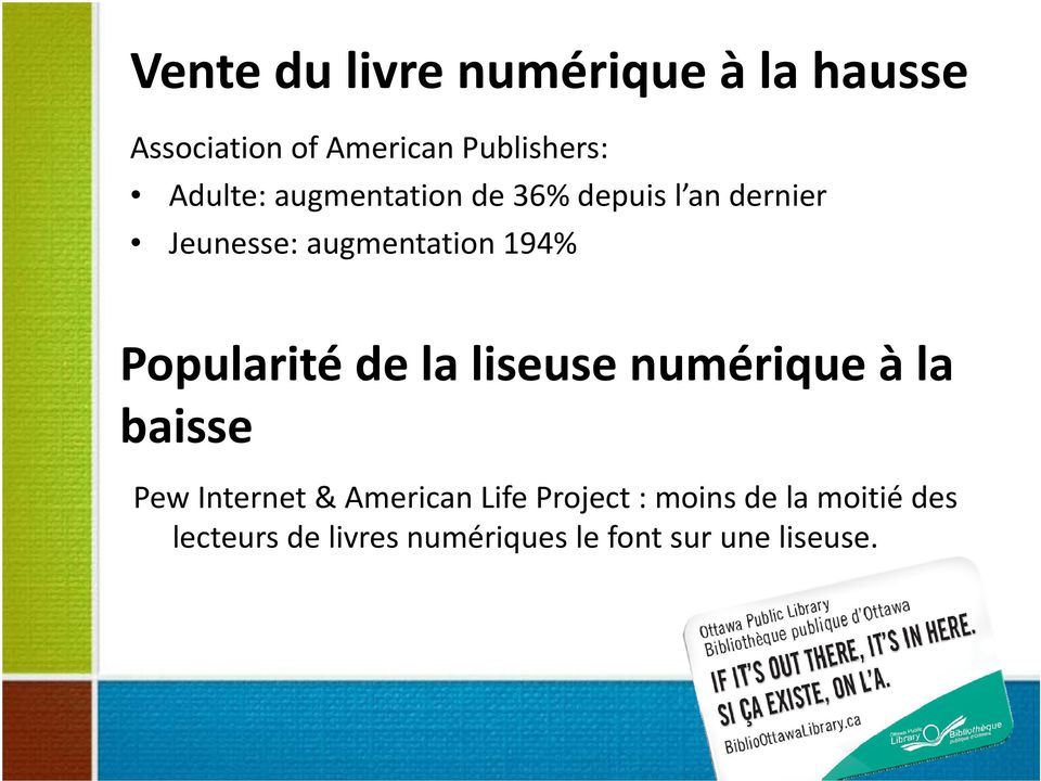 Popularité de la liseuse numérique à la baisse Pew Internet & American Life