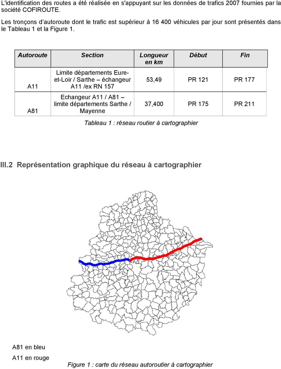 Autoroute Section Longueur en km Limite départements Eureet-Loir / Sarthe échangeur /ex RN 157 Echangeur / limite départements Sarthe / Mayenne Tableau 1 :