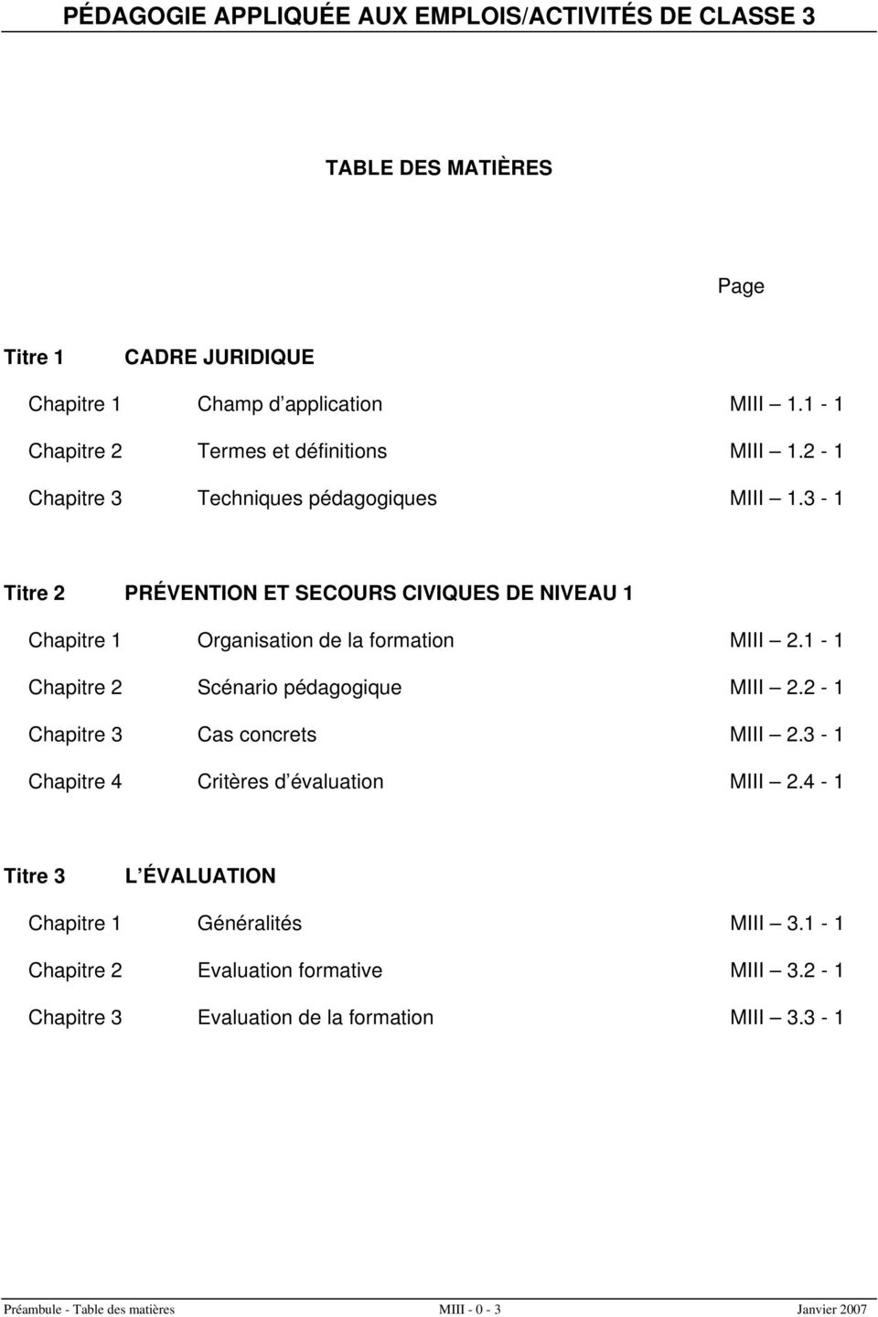 1-1 Chapitre 2 Scénario pédagogique MIII 2.2-1 Chapitre 3 Cas concrets MIII 2.3-1 Chapitre 4 Critères d évaluation MIII 2.