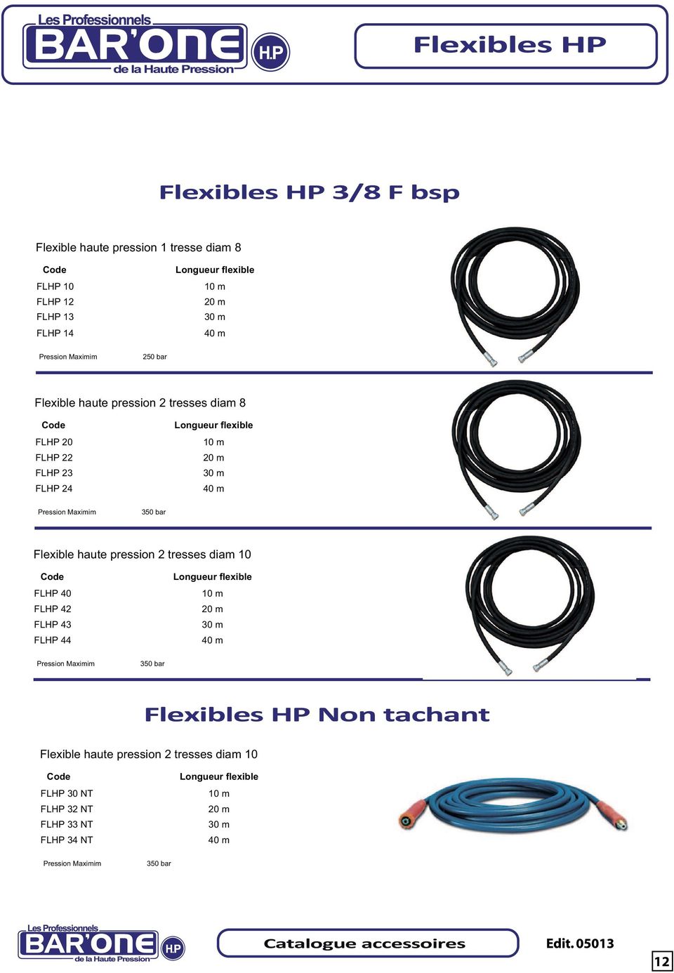 m Flexible haute pression 2 tresses diam 10 FLHP 40 FLHP 42 FLHP 43 FLHP 44 10 m 30 m 40 m Flexibles HP Non