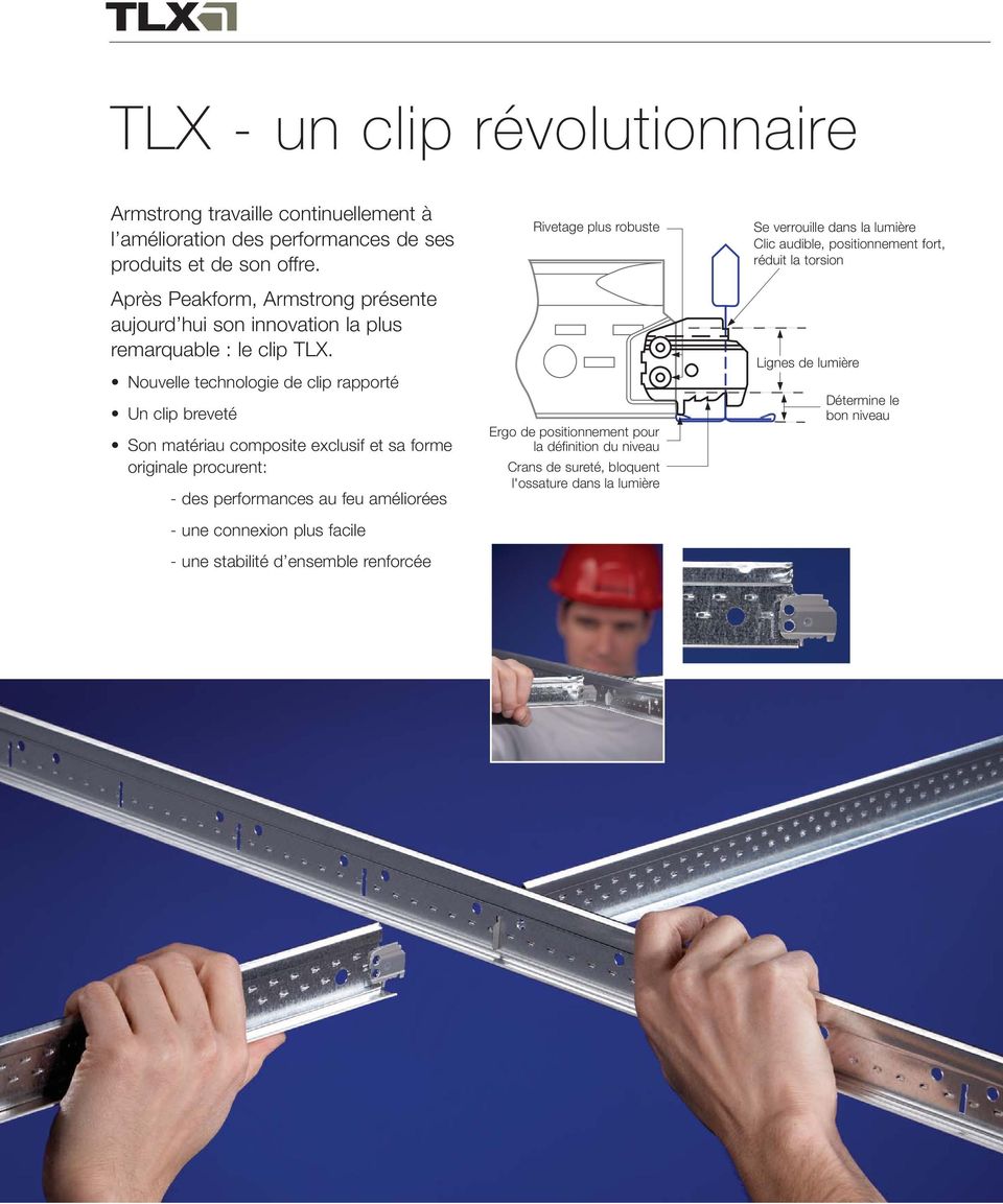 Nouvelle technologie de clip rapporté Un clip breveté Son matériau composite exclusif et sa forme originale procurent: - des performances au feu améliorées - une connexion