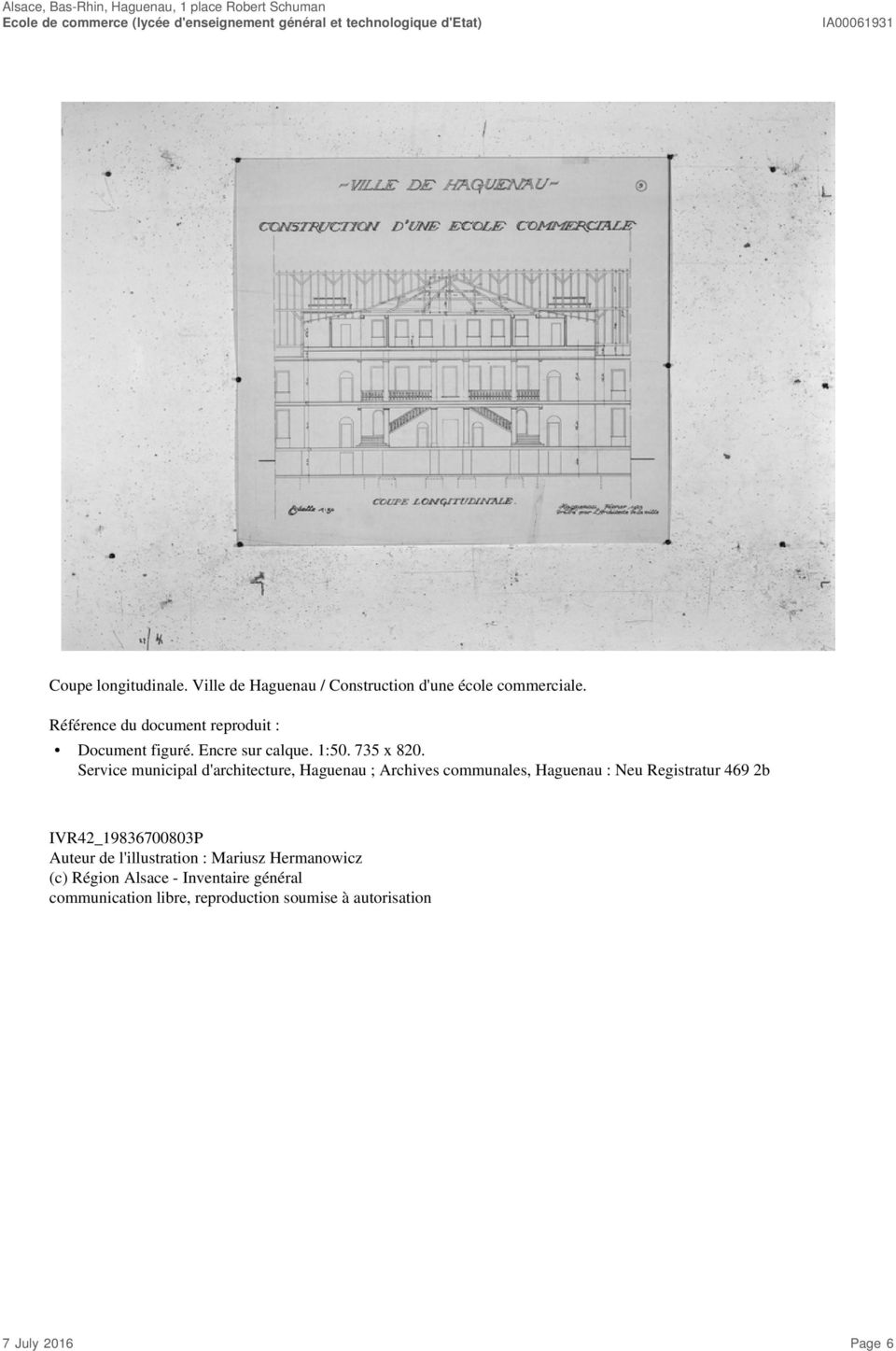 Service municipal d'architecture, Haguenau ; Archives communales, Haguenau : Neu