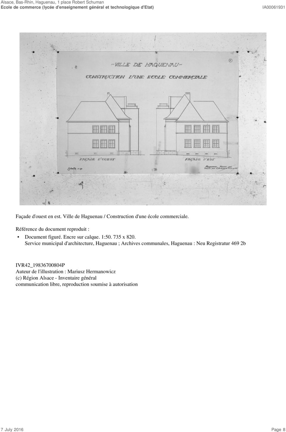 Service municipal d'architecture, Haguenau ; Archives communales, Haguenau : Neu