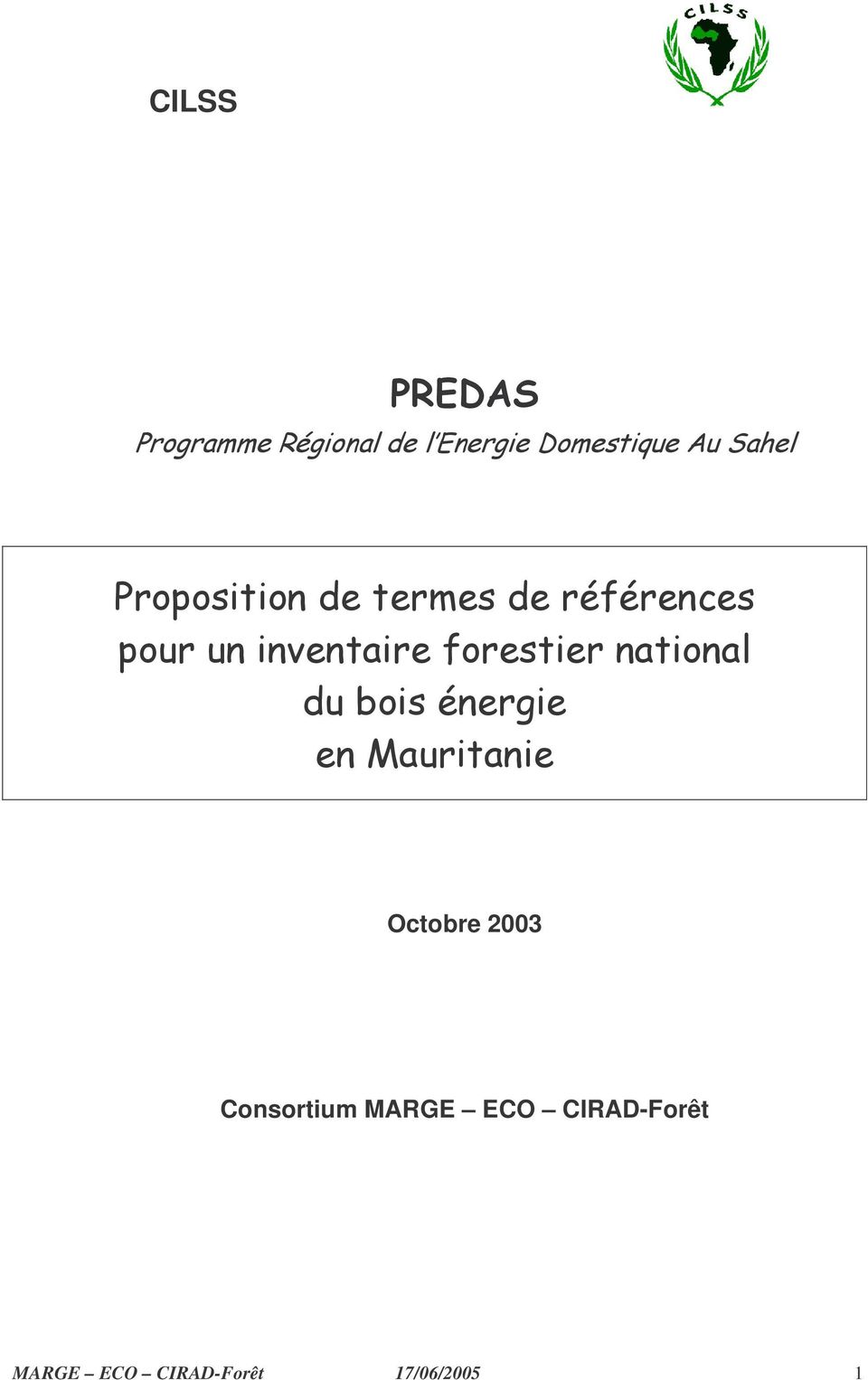 forestier national du bois énergie en Mauritanie Octobre 2003