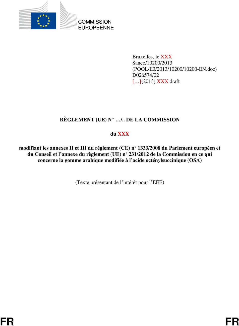 . DE LA COMMISSION du XXX modifiant les annexes II et III du règlement (CE) nº 1333/2008 du Parlement européen et