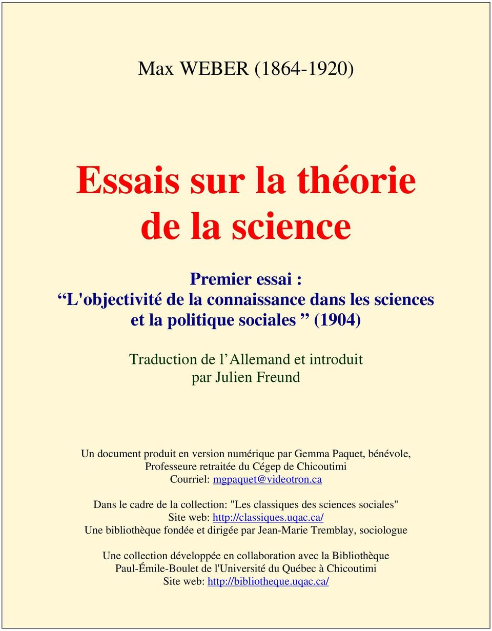 mgpaquet@videotron.ca Dans le cadre de la collection: "Les classiques des sciences sociales" Site web: http://classiques.uqac.
