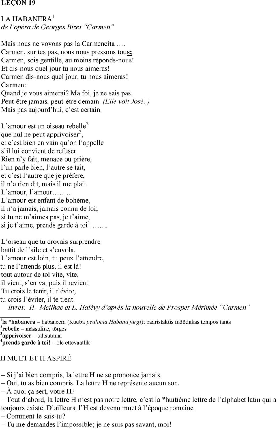 LEÇON 19. LA HABANERA 1 de l opéra de Georges Bizet Carmen - PDF  Téléchargement Gratuit
