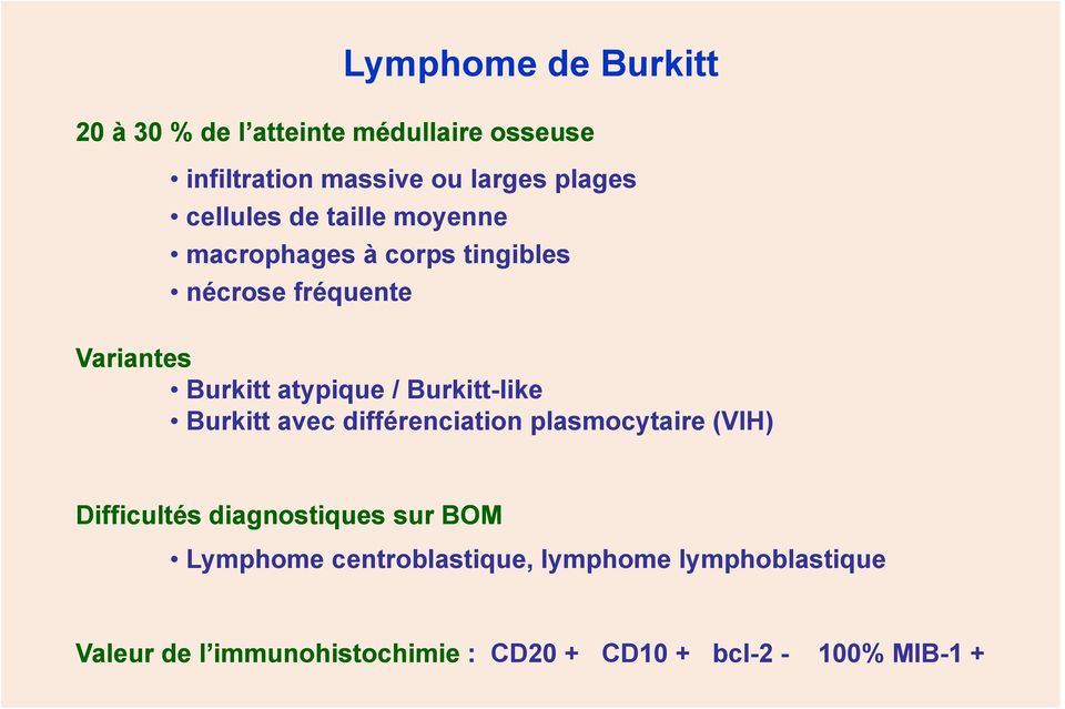 Burkitt-like Burkitt avec différenciation plasmocytaire (VIH) Difficultés diagnostiques sur BOM