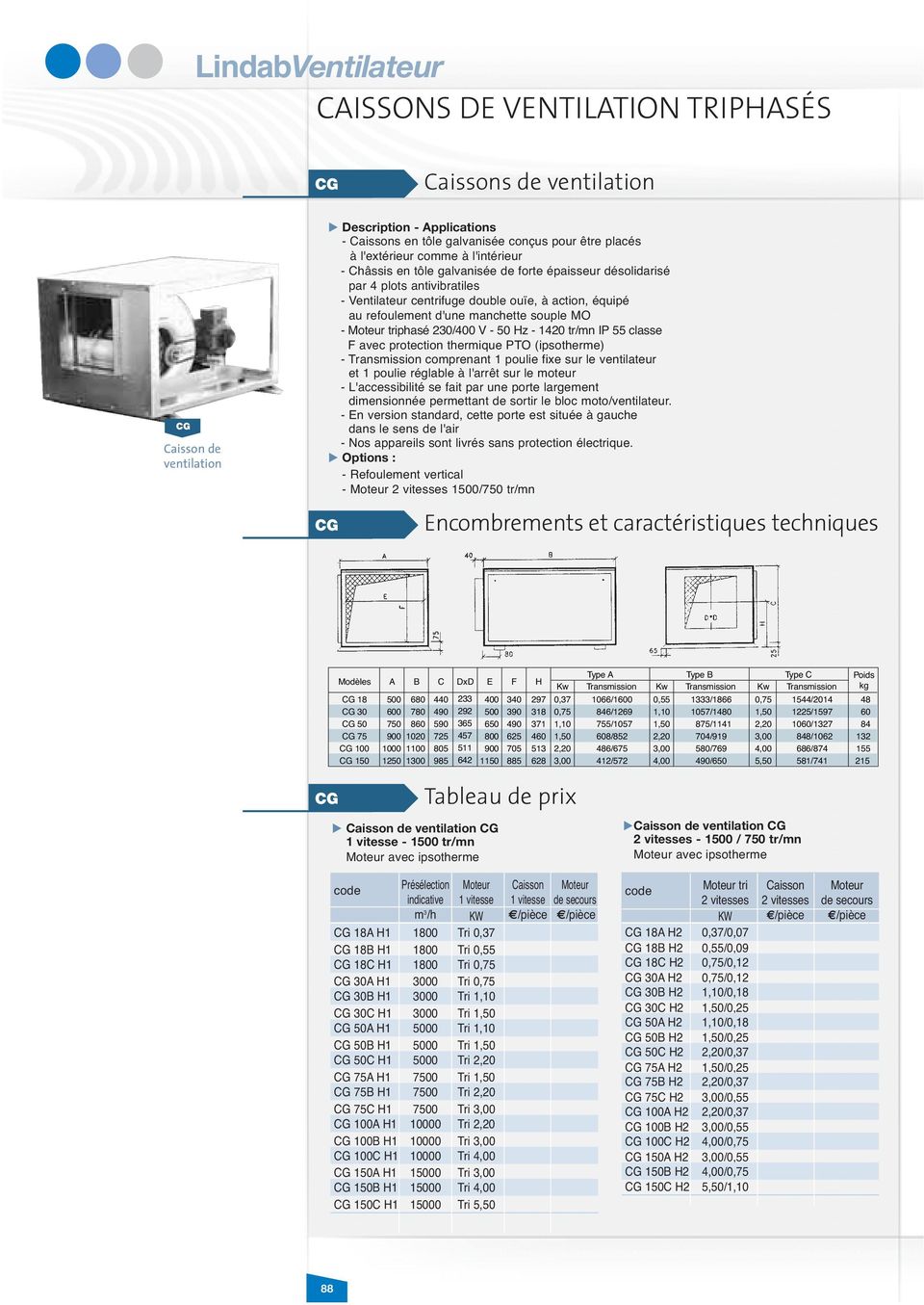 LindabVentilateur CAISSONS D EXTRACTION MONOPHASÉS CT 4 (400 C 1/2 H) 4 ÈME  CATÉGORIE - PDF Téléchargement Gratuit