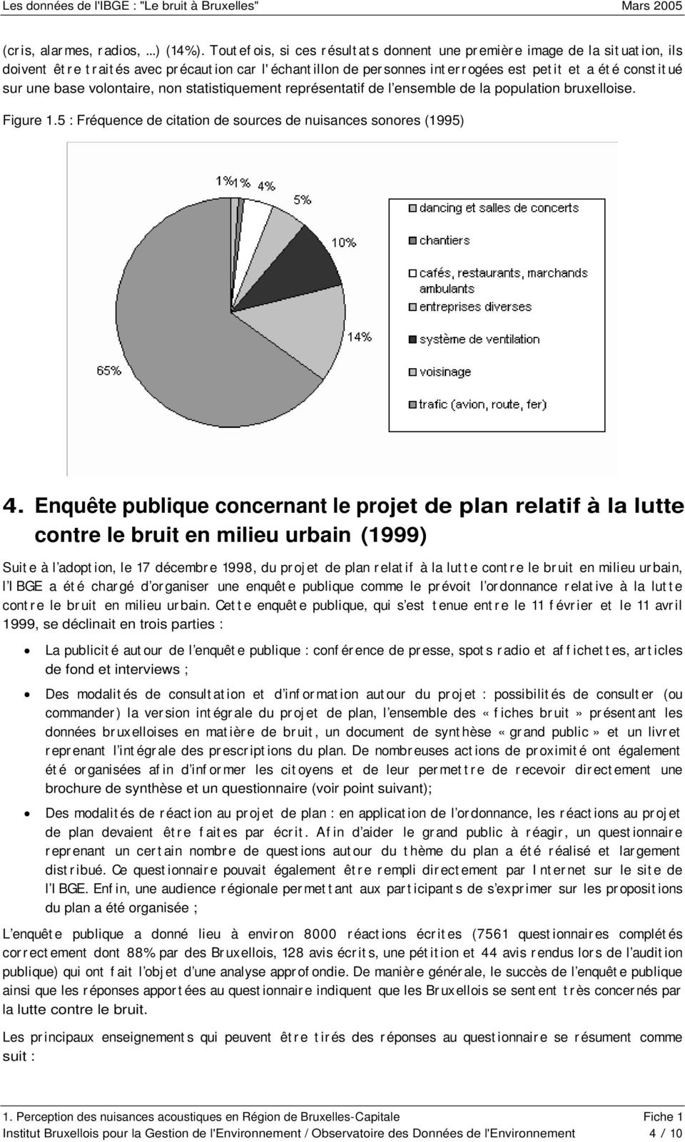 const it ué sur une base volontaire, non statistiquement représentatif de l ensemble de la population bruxelloise. Figure 1.5 : Fréquence de citation de sources de nuisances sonores (1995) 4.