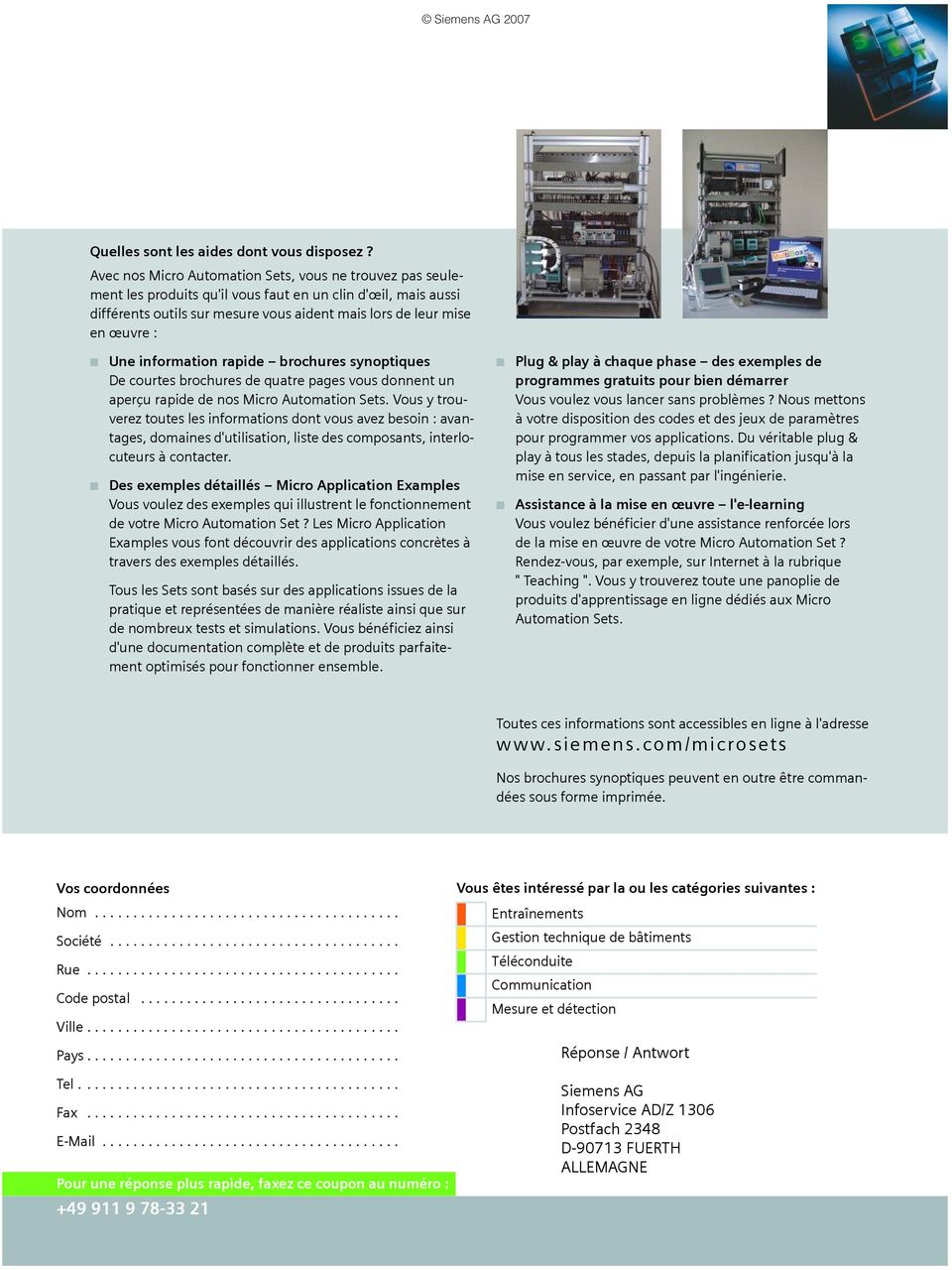 information rapide brochures synoptiques De courtes brochures de quatre pages vous donnent un aperçu rapide de nos Micro Automation Sets.