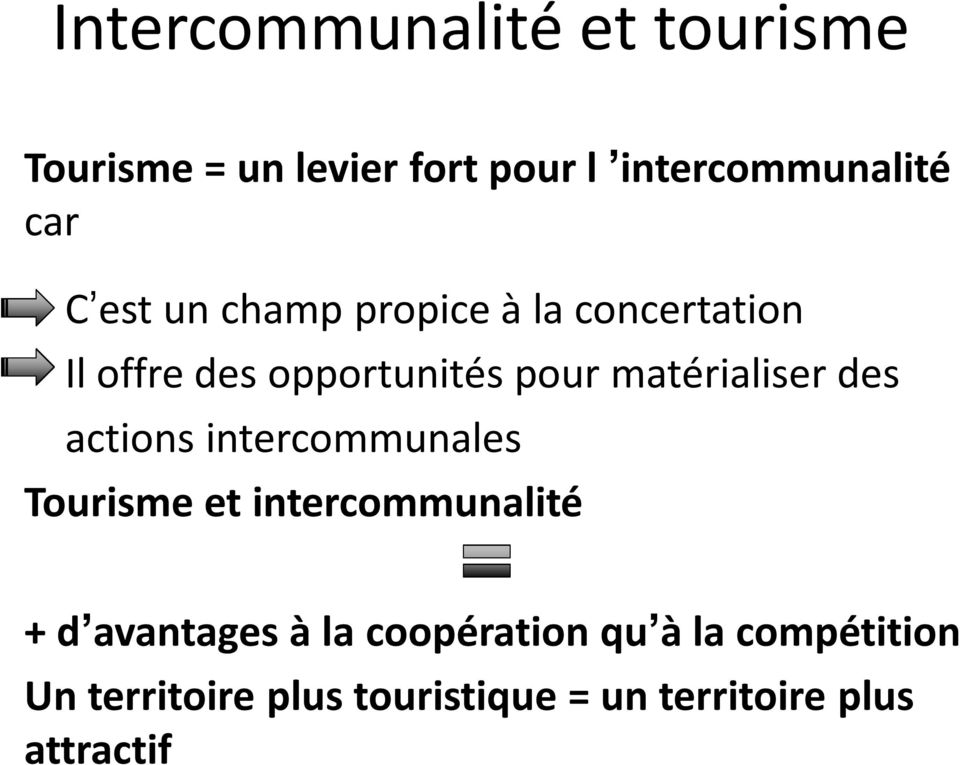 des actions intercommunales Tourisme et intercommunalité + d avantages à la