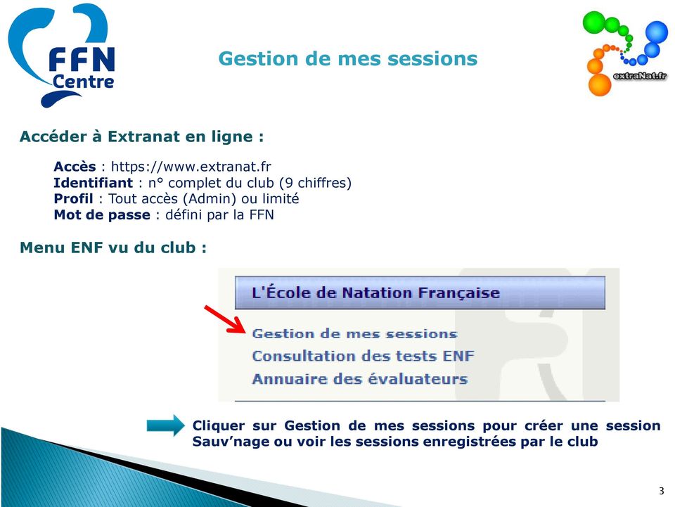 limité Mot de passe : défini par la FFN Menu ENF vu du club : Cliquer sur