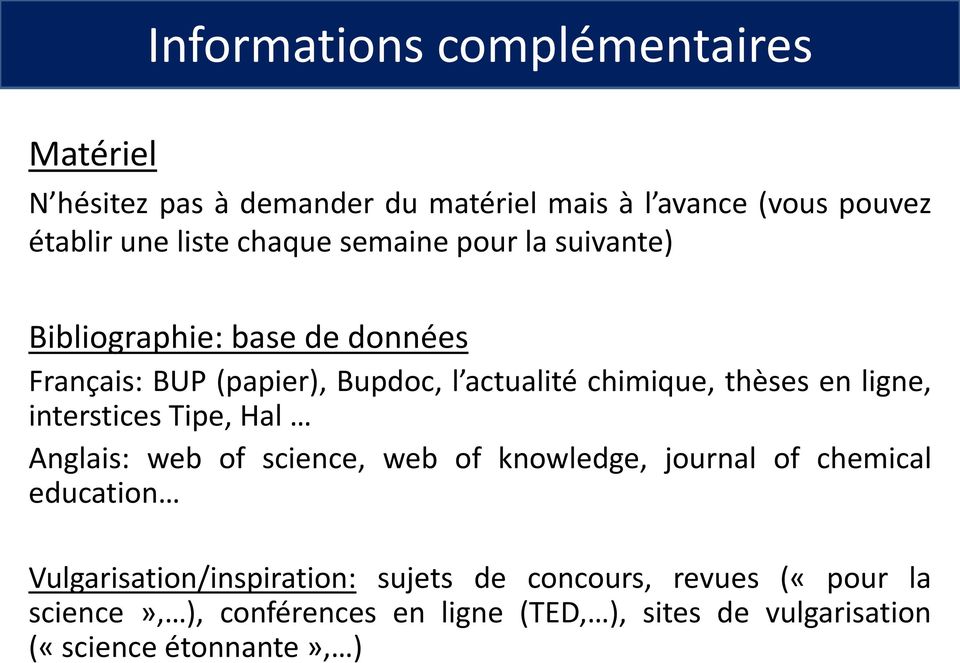 en ligne, interstices Tipe, Hal Anglais: web of science, web of knowledge, journal of chemical education