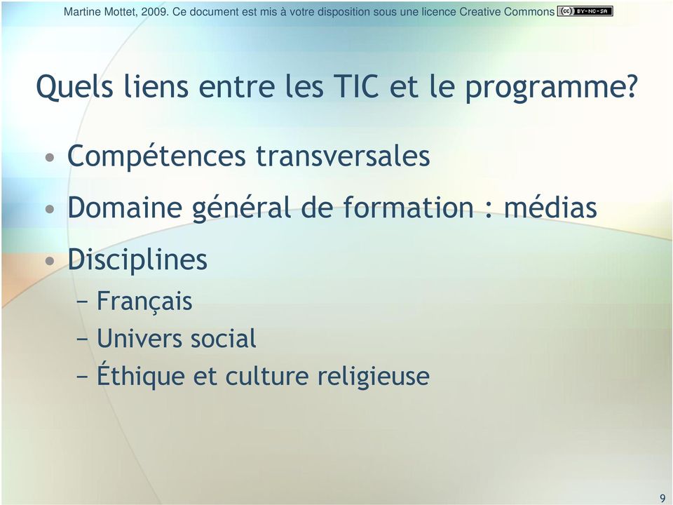 de formation : médias Disciplines Français