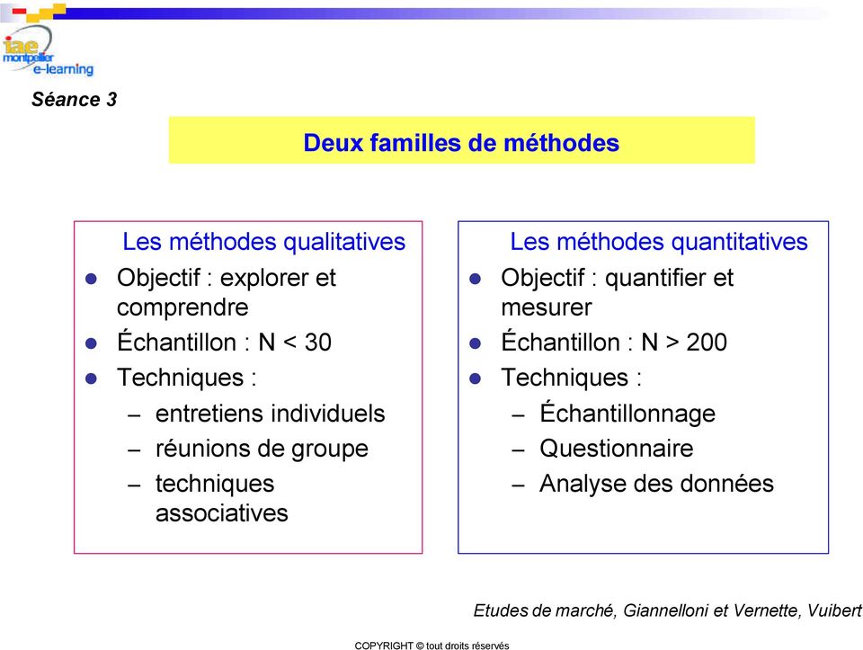 associatives Les méthodes quantitatives Objectif : quantifier et mesurer Échantillon : N > 200