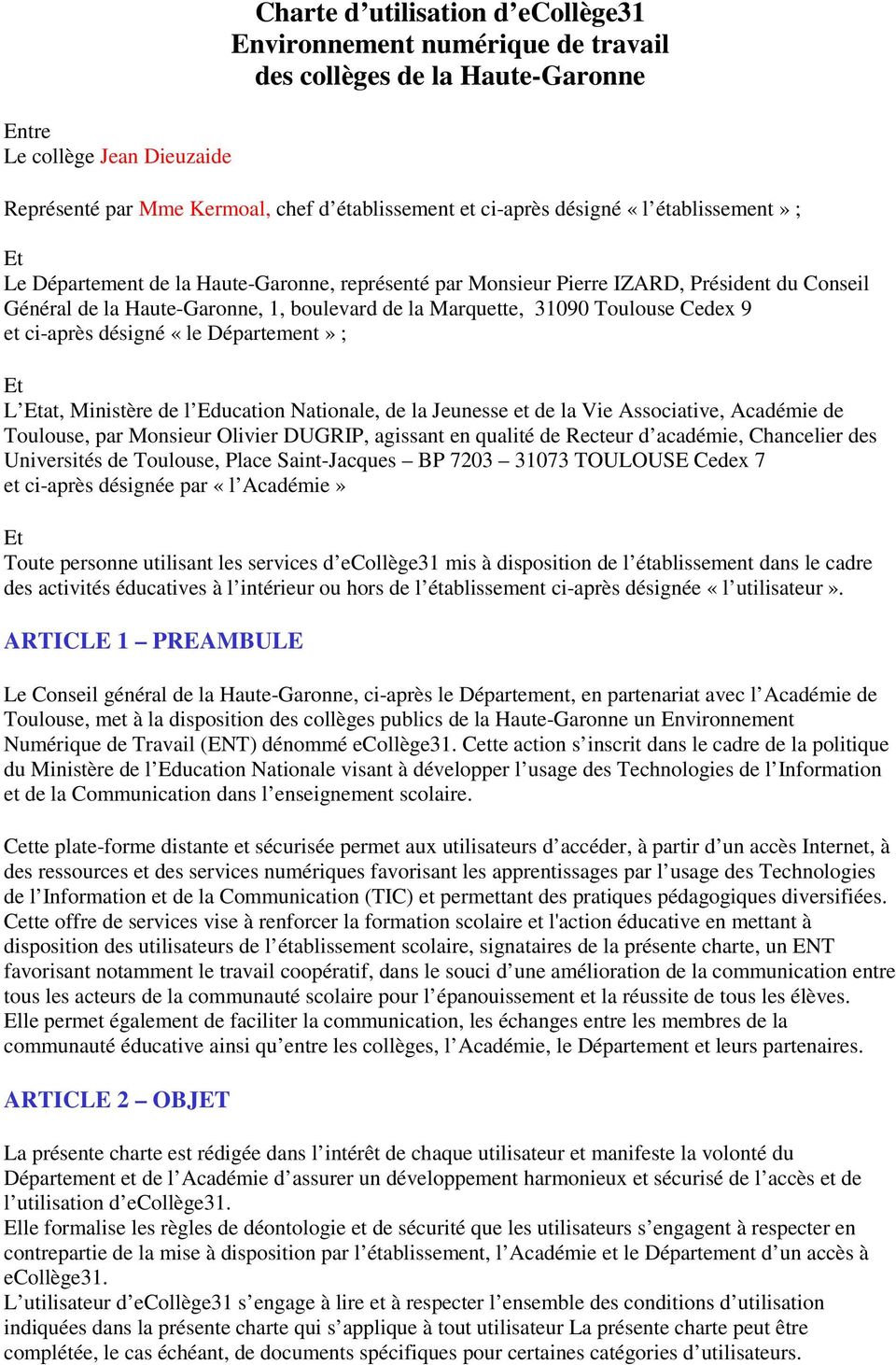 Charte d utilisation d ecollège31 Environnement numérique de travail des  collèges de la Haute-Garonne - PDF Téléchargement Gratuit