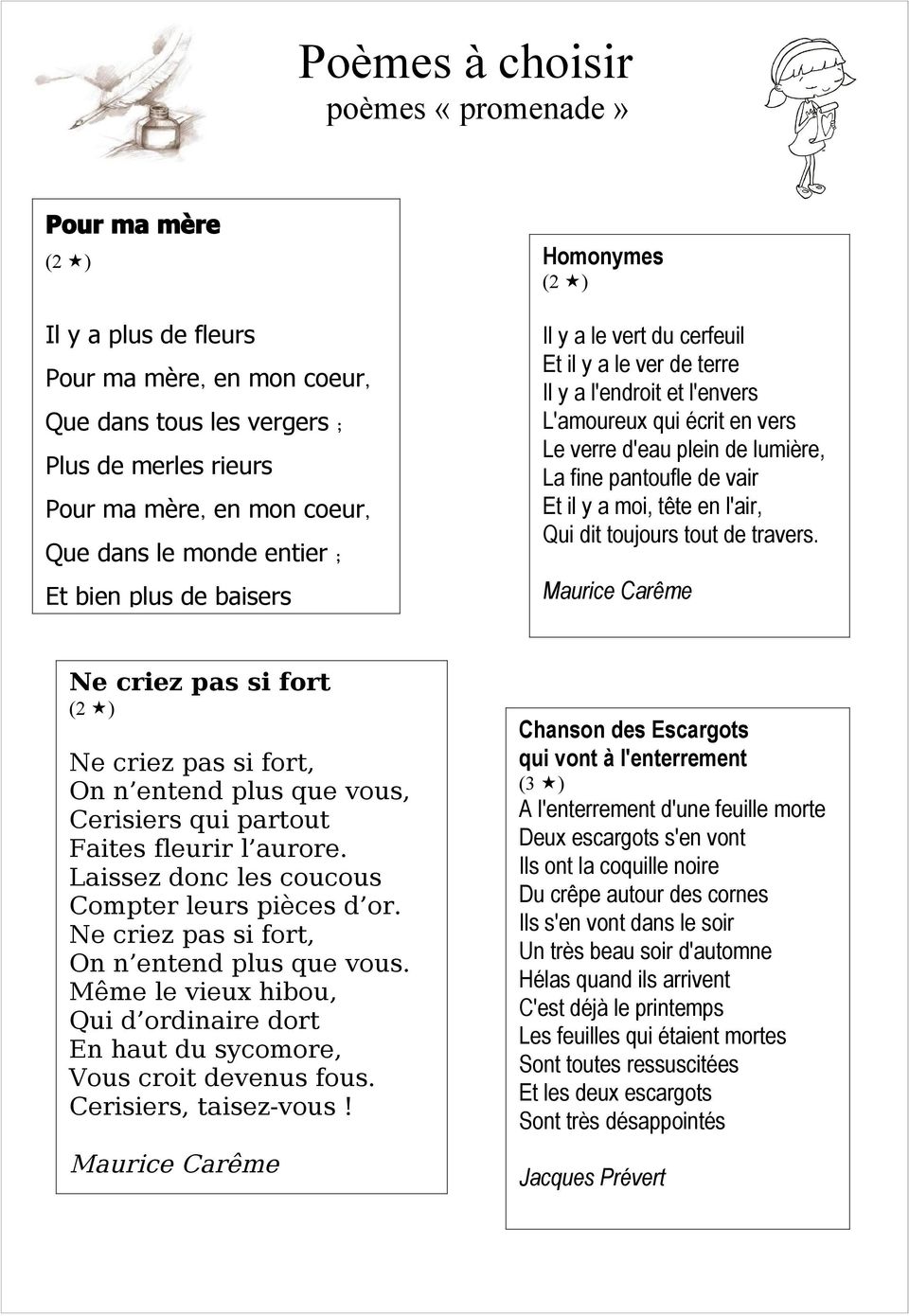 Poèmes à choisir poèmes «promenade» - PDF Téléchargement Gratuit