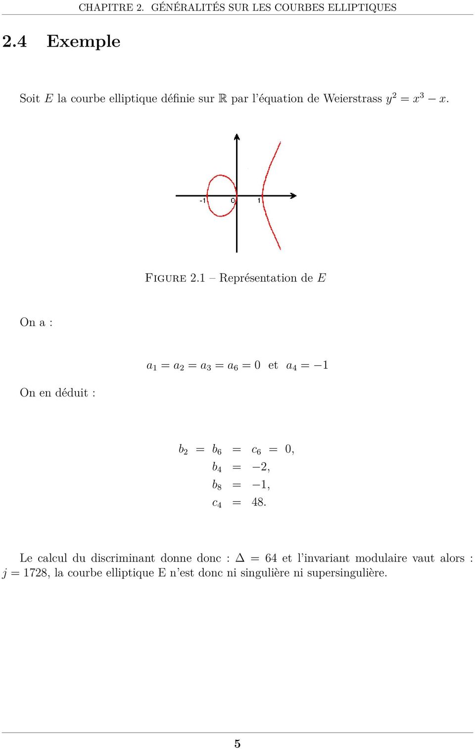 1 Représentation de E On a : On en déduit : a 1 = a 2 = a 3 = a 6 = 0 et a 4 = 1 b 2 = b 6 = c 6 = 0, b 4 = 2, b