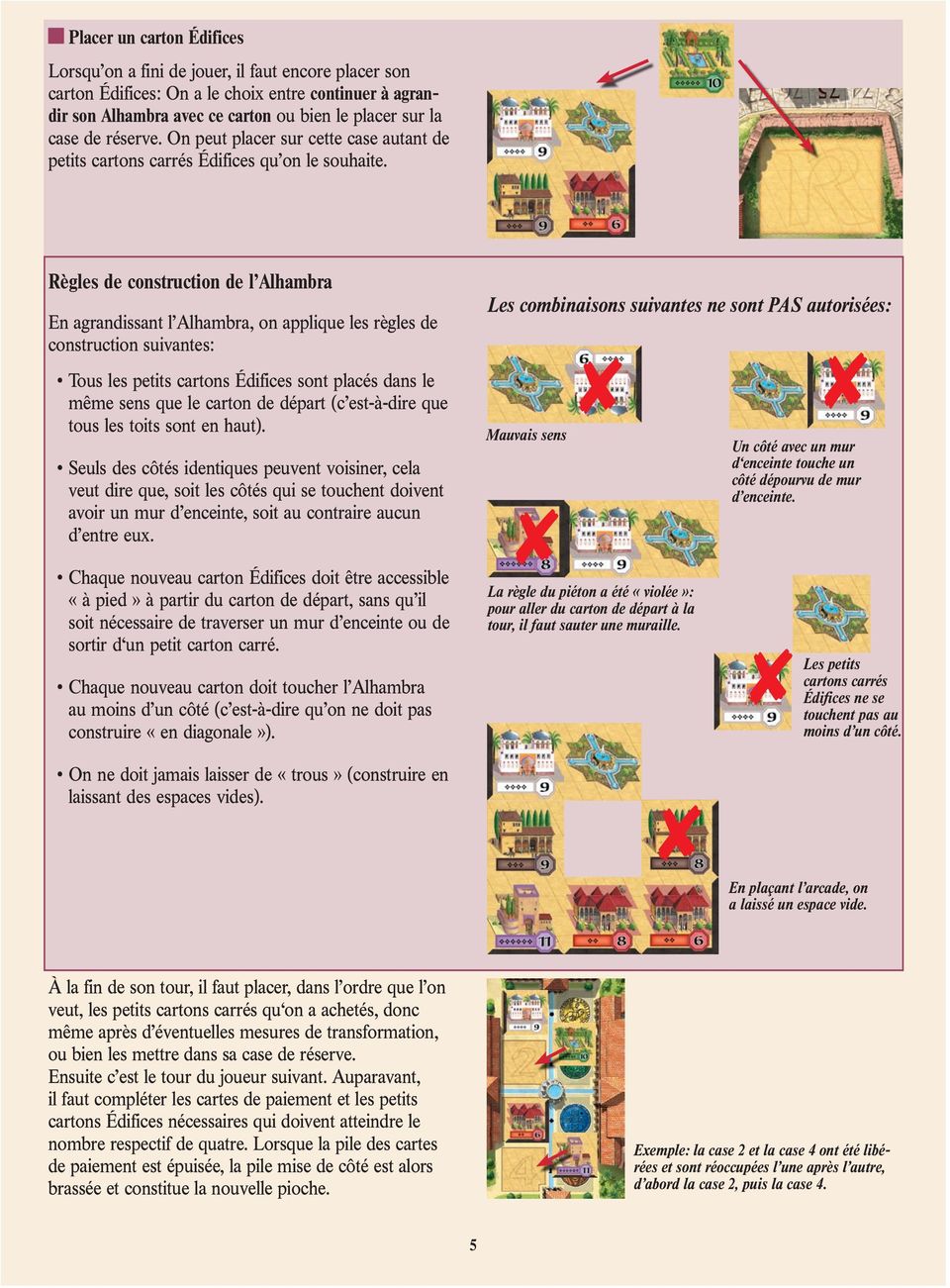 Règles de construction de l Alhambra En agrandissant l Alhambra, on applique les règles de construction suivantes: Tous les petits cartons Édifices sont placés dans le même sens que le carton de