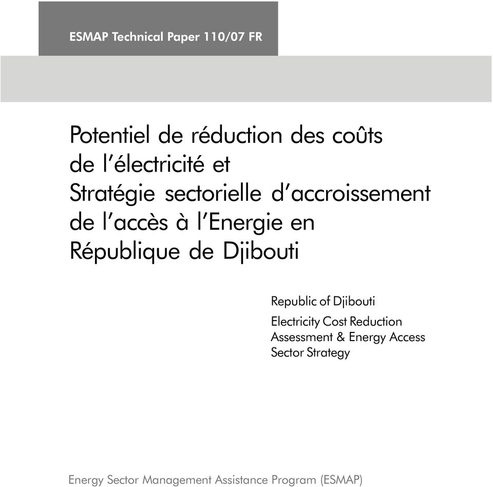 République de Djibouti Republic of Djibouti Electricity Cost Reduction