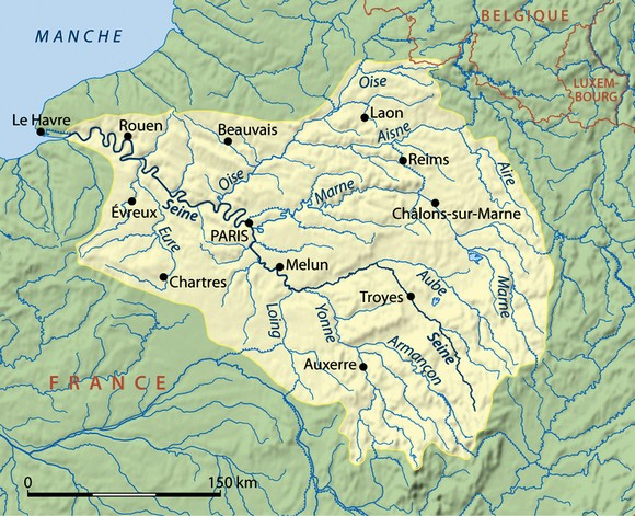 La Seine, dont le nom provient du mot latin Sequana est un fleuve long de 776 km qui traverse le Bassin Parisien et se jette dans la mer Manche près du Havre.