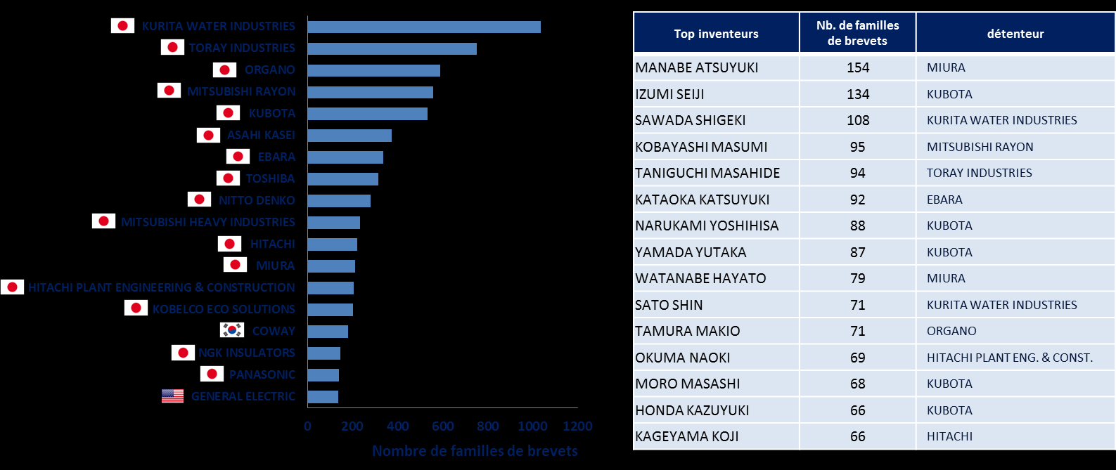 Classement des principaux détenteurs Les principaux détenteurs des brevets sont majoritairement des acteurs industriels Japonais.