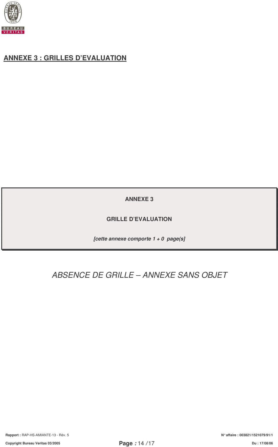 page(s] ABSENCE DE GRILLE ANNEXE SANS OBJET
