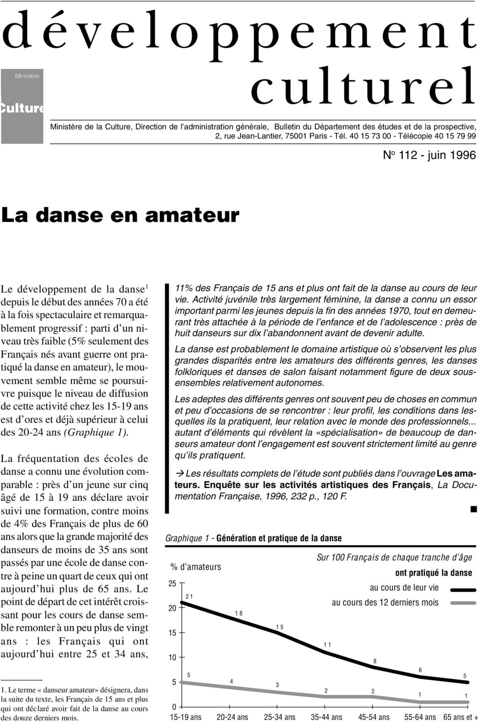 un niveau très faible (5% seulement des Français nés avant guerre ont pratiqué la danse en amateur), le mouvement semble même se poursuivre puisque le niveau de diffusion de cette activité chez les