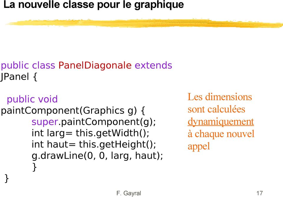 paintcomponent(g); int larg= this.getwidth(); int haut= this.getheight(); g.