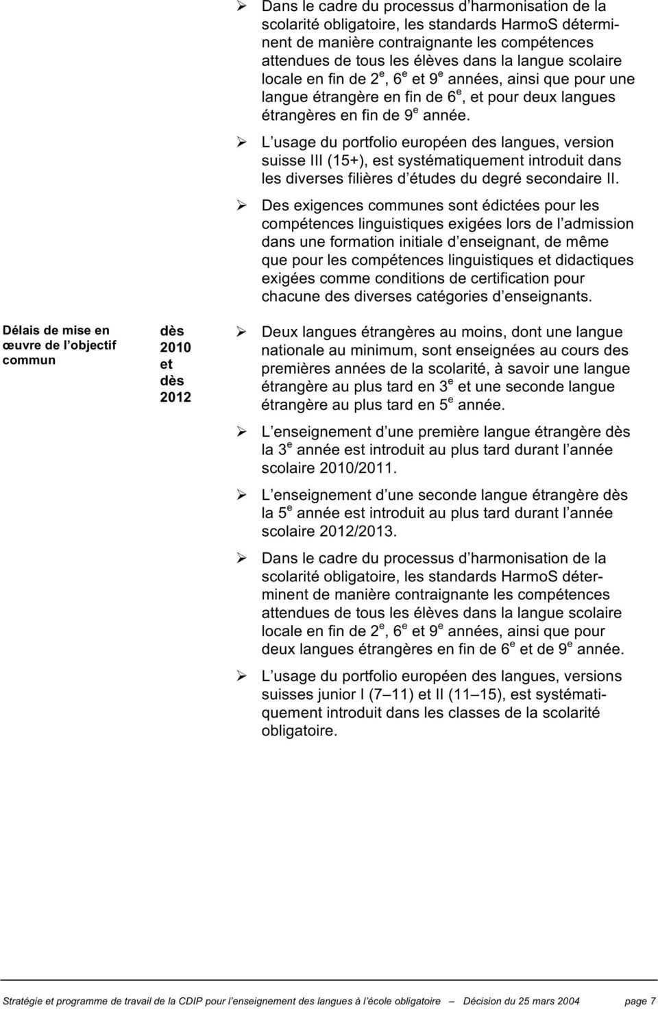 9 e année. L usage du portfolio européen des langues, version suisse III (15+), est systématiquement introduit dans les diverses filières d études du degré secondaire II.