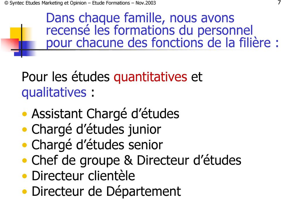 qualitatives : Assistant Chargé d études Chargé d études junior Chargé d