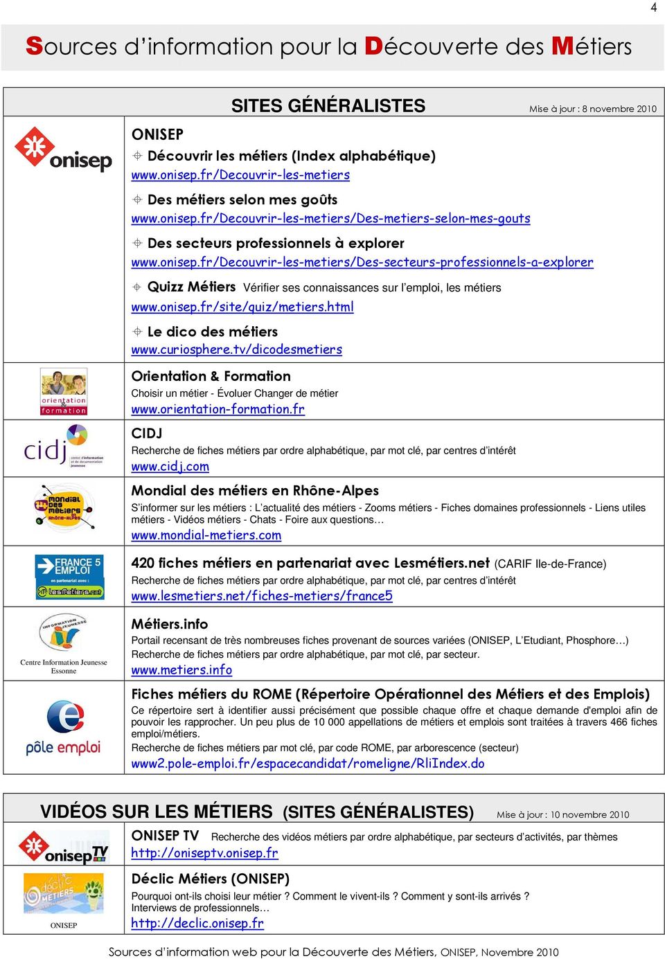 onisep.fr/site/quiz/metiers.html Le dico des métiers www.curiosphere.tv/dicodesmetiers Orientation & Formation Choisir un métier - Évoluer Changer de métier www.orientation-formation.