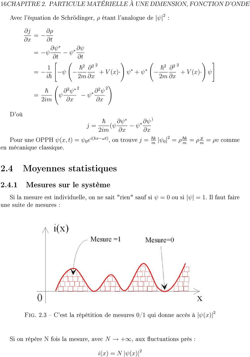 m x ( ) = ψ ψ ψ ψ im x x m x + V (x) ) ψ ] D'où j = ψ (ψ im x ) ψ ψ x Pour une OPPH ψ(x, t) = ψ 0 e i(kx ωt), on trouve j = k ψ m 0 = ρ k = ρ p m m en mécanique