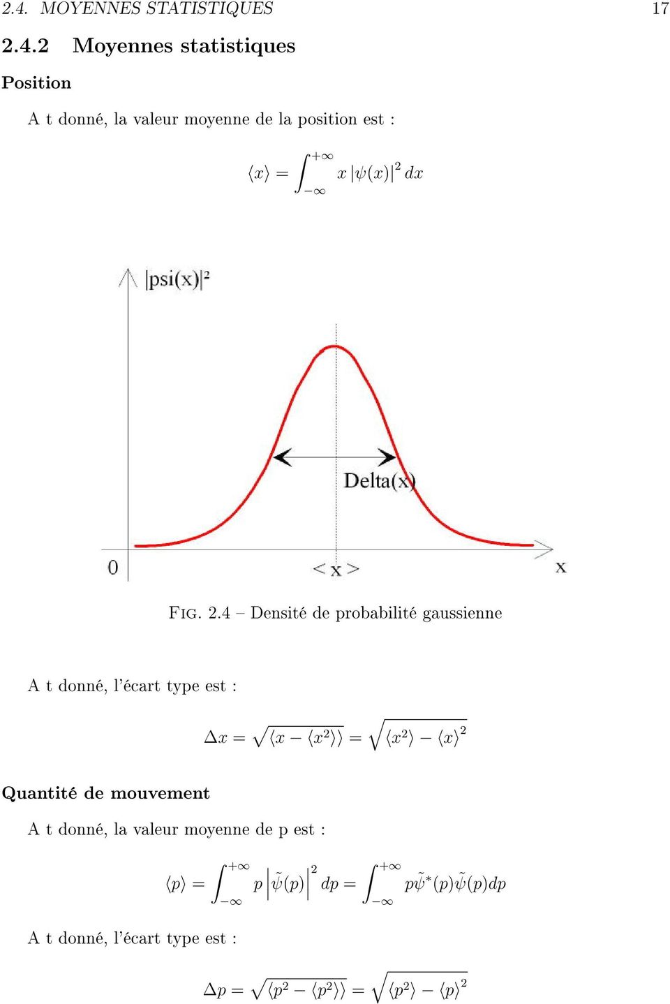 .4 Densité de probabilité gaussienne A t donné, l'écart type est : x = x x = x x