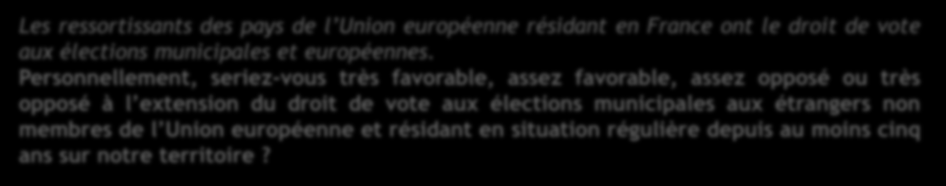 Approbation du droit de vote des étrangers Selon la proximité partisane Les ressortissants des pays de l Union européenne résidant en France ont le droit de vote aux élections municipales et