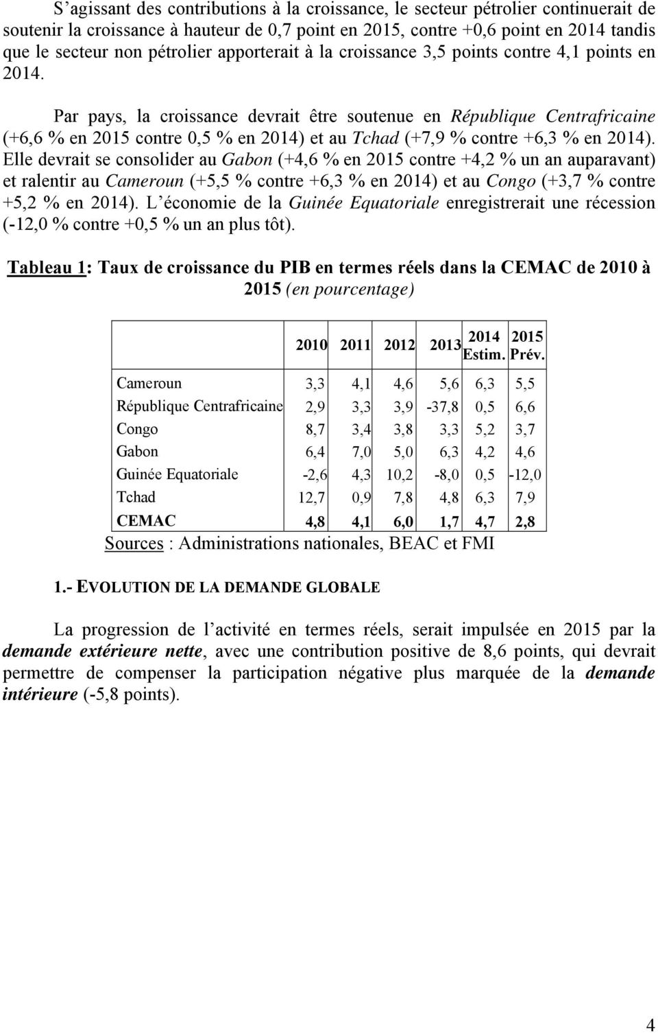 Par pays, la croissance devrait être soutenue en République Centrafricaine (+6,6 % en 2015 contre 0,5 % en 2014) et au Tchad (+7,9 % contre +6,3 % en 2014).