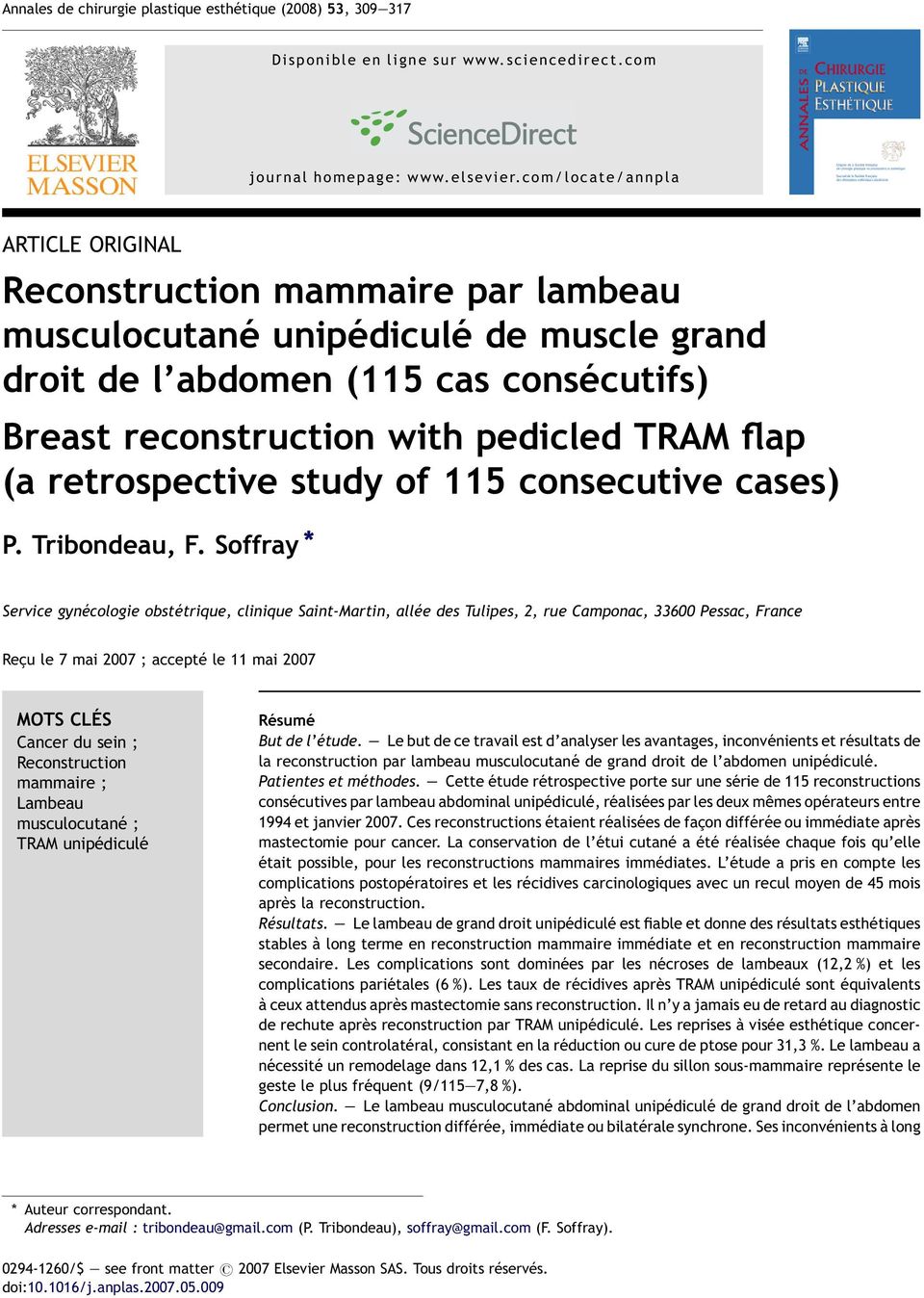 (a retrospective study of 115 consecutive cases) P. Tribondeau, F.
