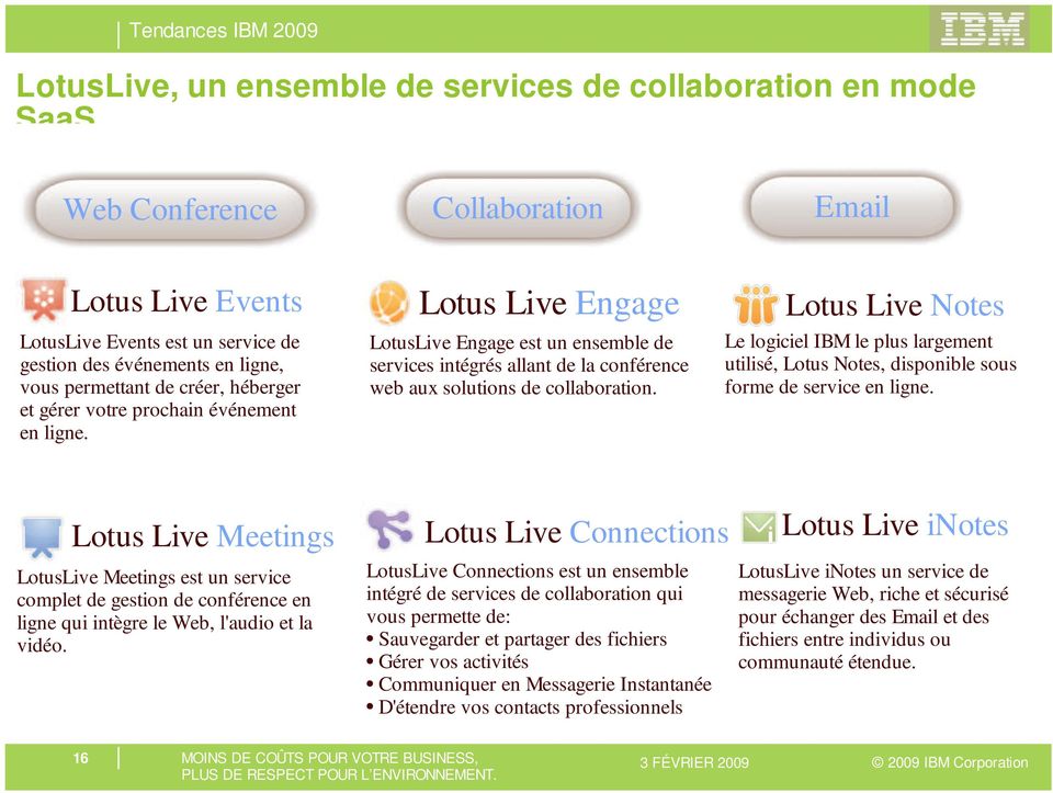 LotusLive Engage est un ensemble de services intégrés allant de la conférence web aux solutions de collaboration.