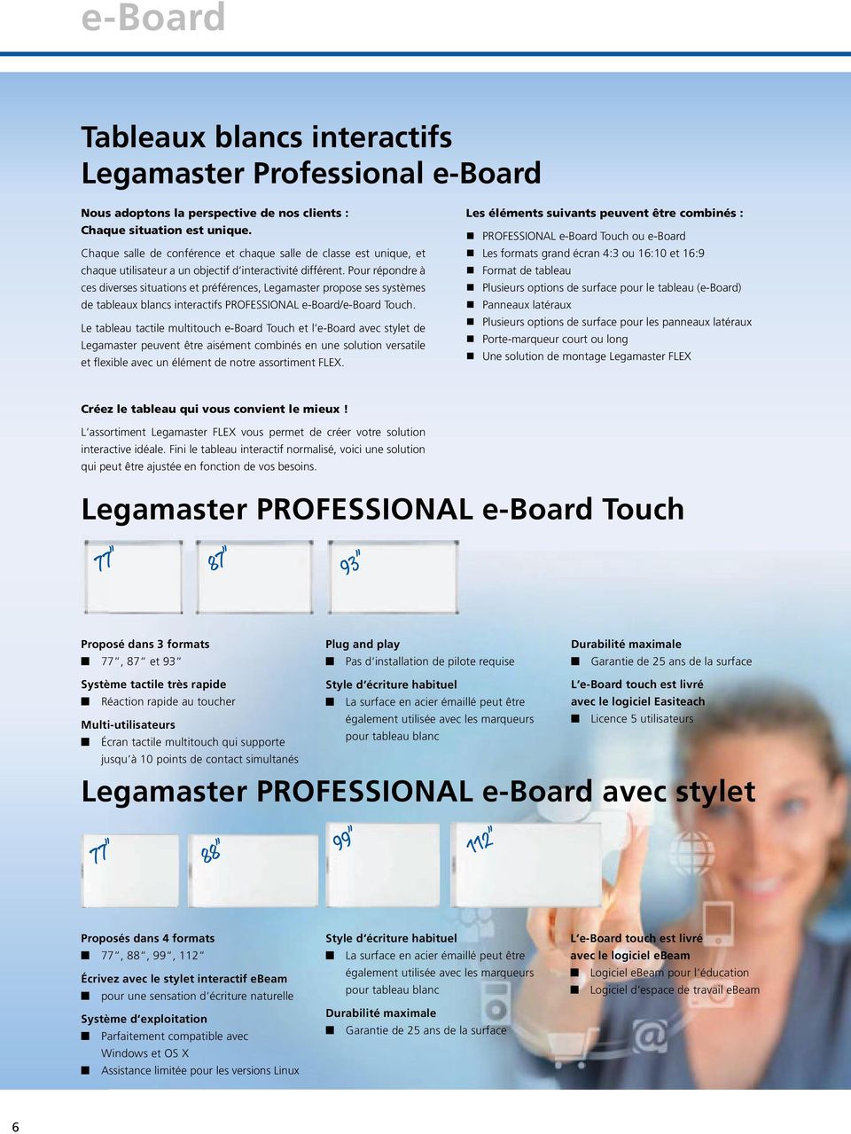 Pour répondre à ces diverses situations et préférences, Legamaster propose ses systèmes de tableaux blancs interactifs PROFESSIONAL e-board/e-board Touch.
