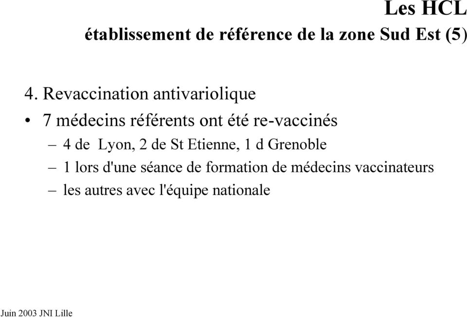 re-vaccinés 4 de Lyon, 2 de St Etienne, 1 d Grenoble 1 lors d'une