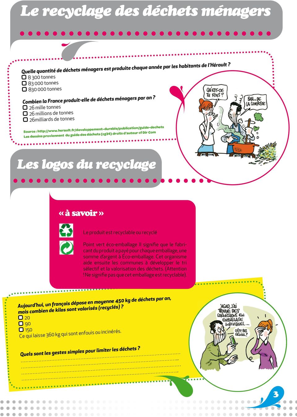 fr/developpement-durable/publication/guide-dechets Les dessins proviennent du guide des déchets (cg34) droits d auteur cf Dir Com Les logos du recyclage «à savoir» Le produit est recyclable ou