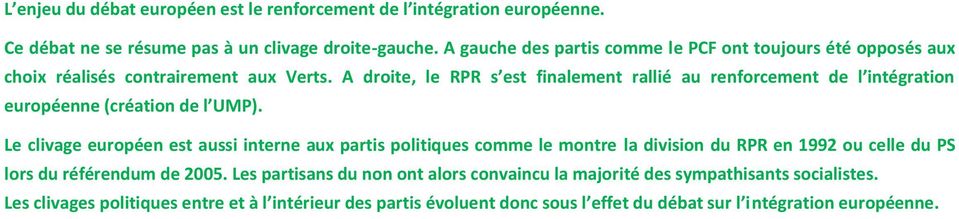 A droite, le RPR s est finalement rallié au renforcement de l intégration européenne (création de l UMP).