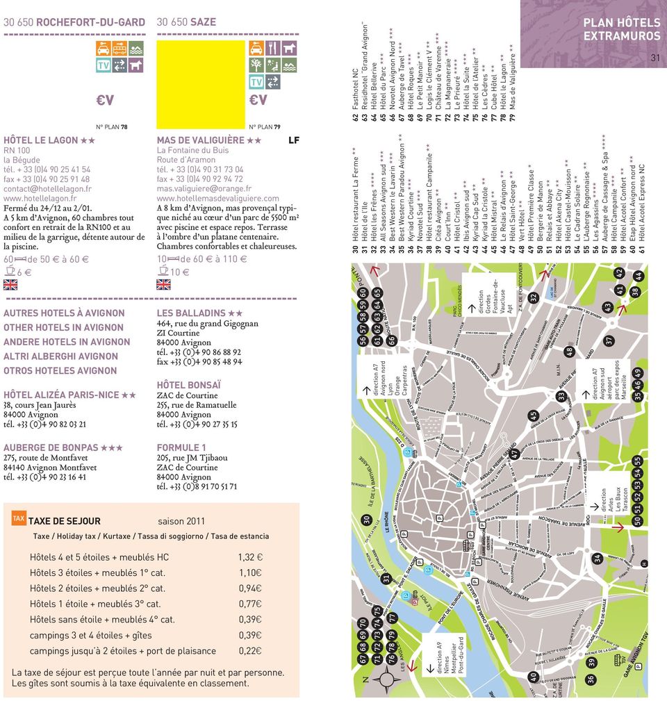 Route d Aramon tél + 33 (0)4 90 31 73 04 fax + 33 (0)4 90 92 94 72 masvaliguiere@orangefr wwwhotellemasdevaliguierecom A 8 km d Avignon, mas provençal typique niché au cœur d un parc de 5500 m² avec