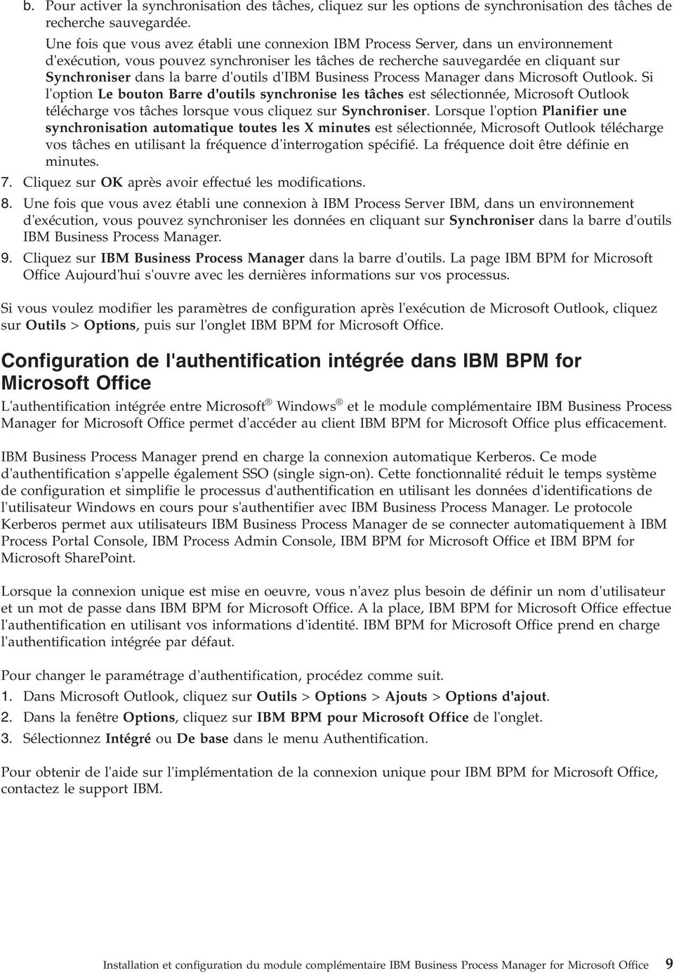 barre d'outils d'ibm Business Process Manager dans Microsoft Outlook.