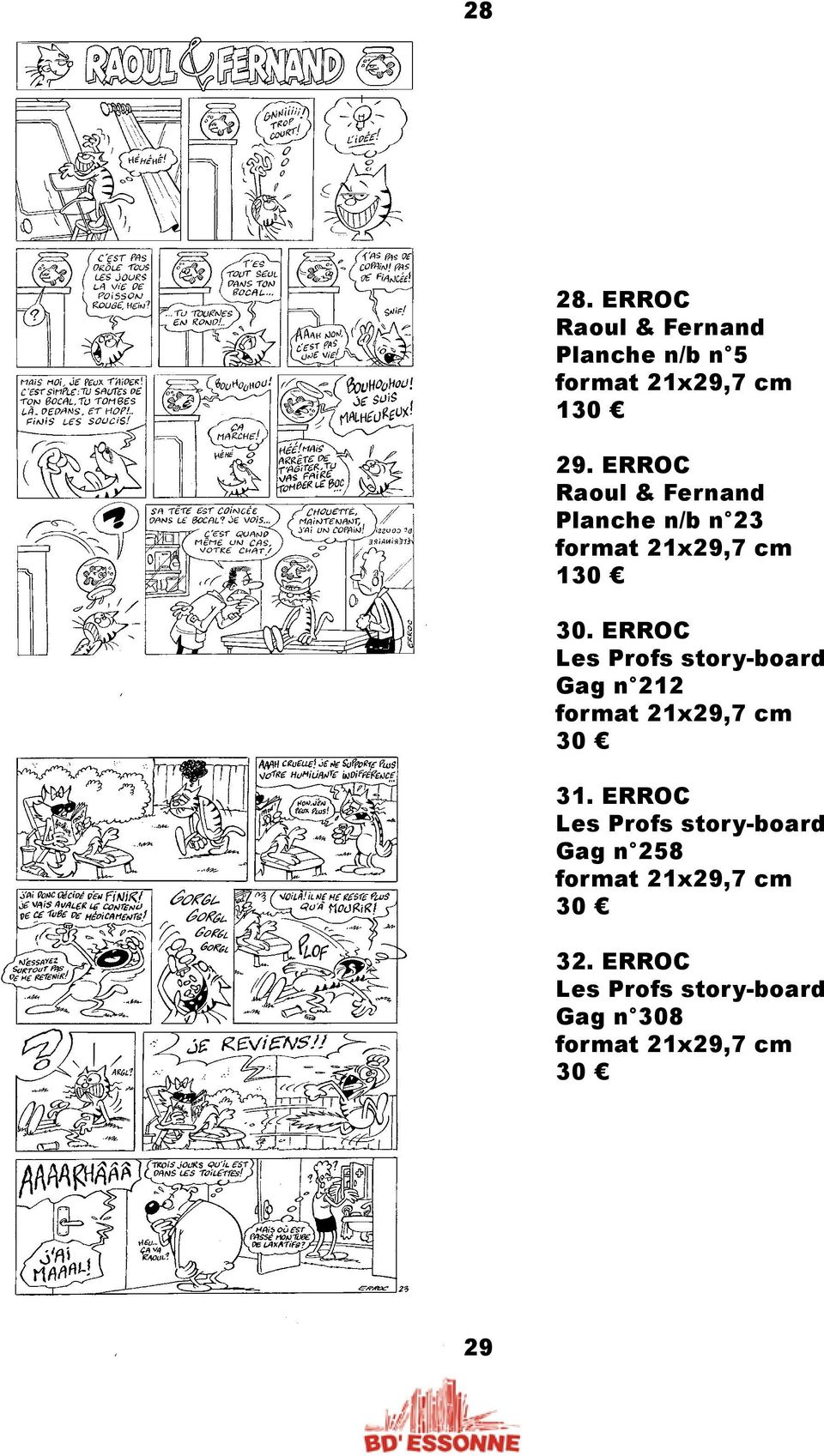 ERROC Les Profs story-board Gag n 212 format 21x29,7 cm 30 31.